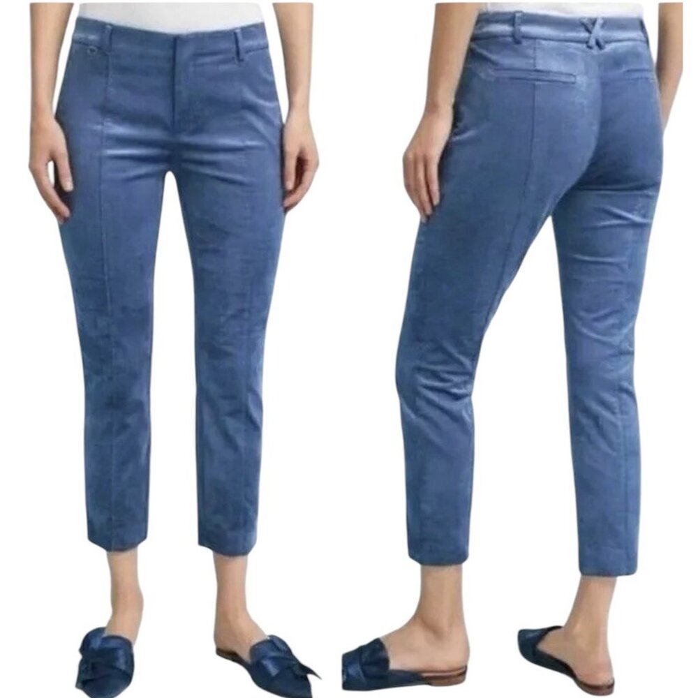 Anthropologie The Essential Slim Trousers Pants Size 6 Blue Velvet Cropped